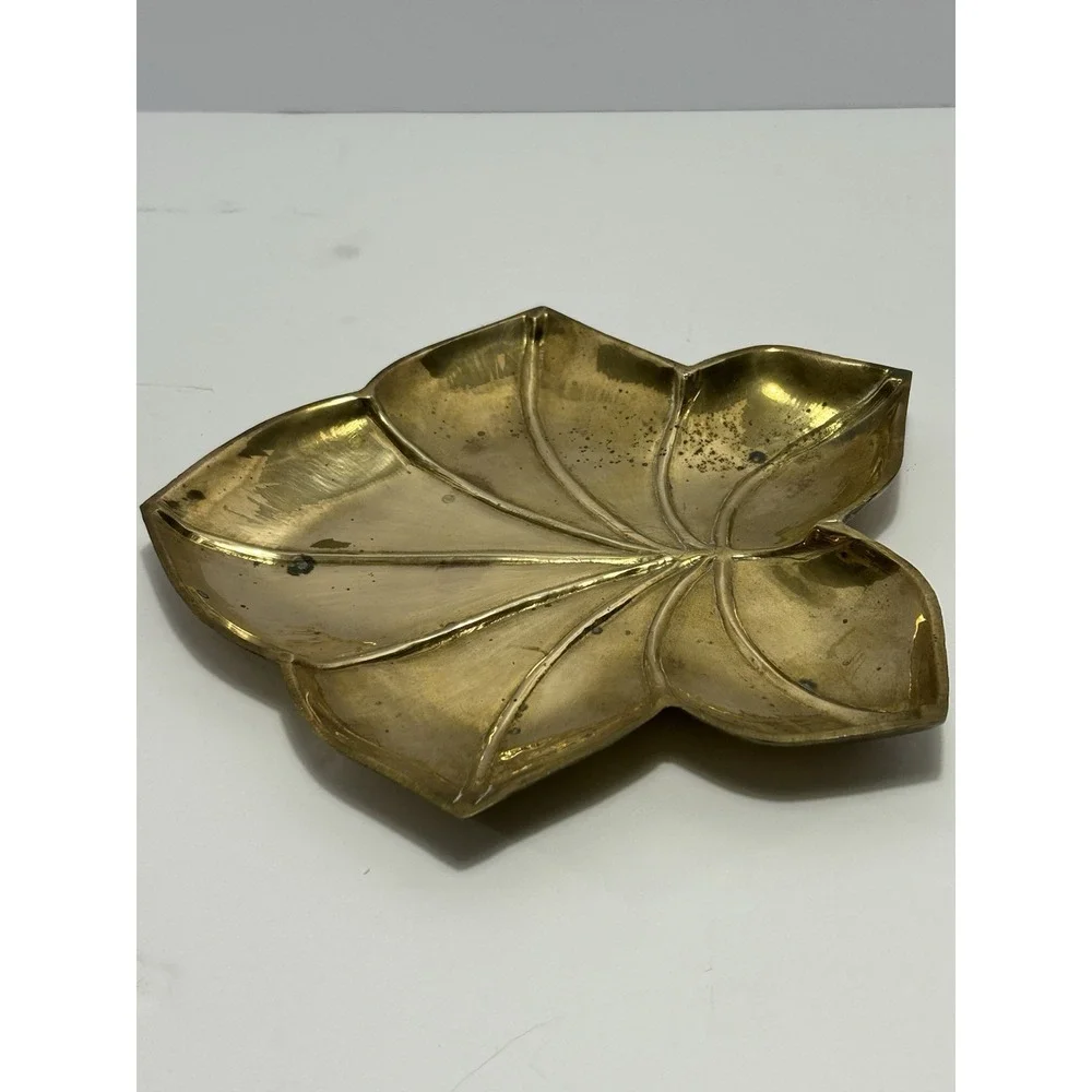 Vintage‎ Brass Leaf Bowl Dish Decor Made In India Heavy